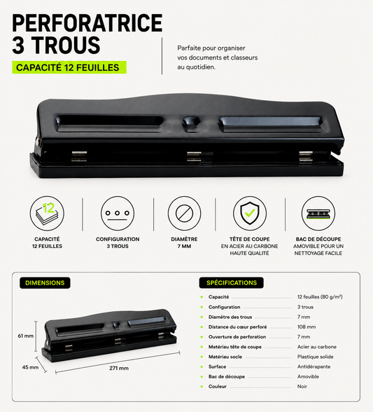 Perforatrice 3 trous ZAC – Anti-feuilles volantes