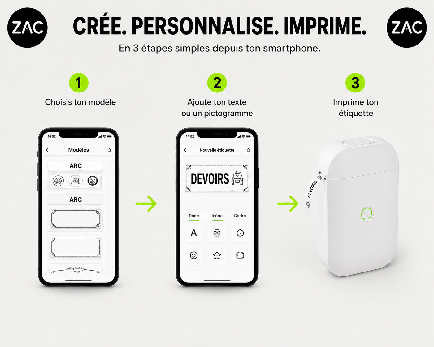 Imprimante d’étiquettes thermique portable ZAC – Bluetooth et sans encre
