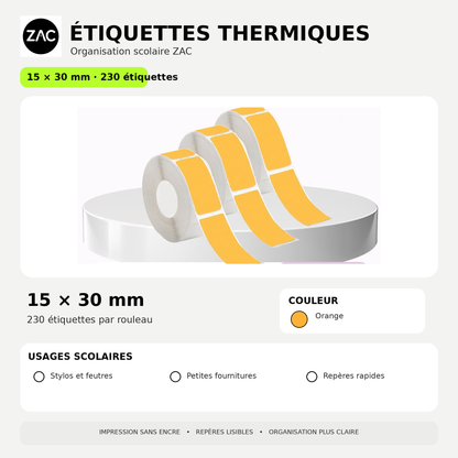 Rouleau d’étiquettes thermiques autocollantes ZAC – Plusieurs formats et couleurs