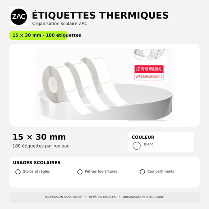 Rouleau d’étiquettes thermiques autocollantes ZAC – Plusieurs formats et couleurs