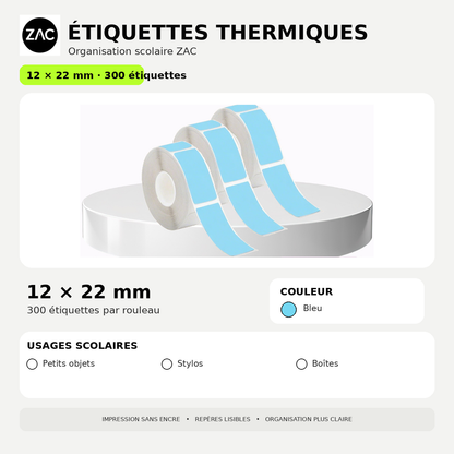 Rouleau d’étiquettes thermiques autocollantes ZAC – Plusieurs formats et couleurs