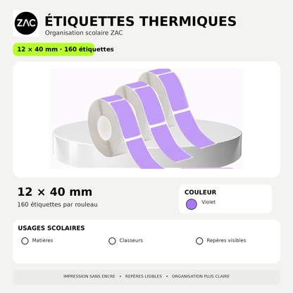 Rouleau d’étiquettes thermiques autocollantes ZAC – Plusieurs formats et couleurs