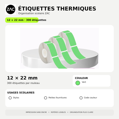 Rouleau d’étiquettes thermiques autocollantes ZAC – Plusieurs formats et couleurs