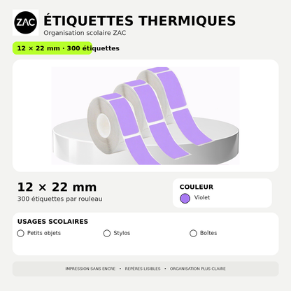 Rouleau d’étiquettes thermiques autocollantes ZAC – Plusieurs formats et couleurs