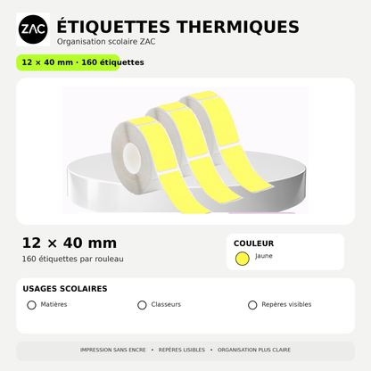 Rouleau d’étiquettes thermiques autocollantes ZAC – Plusieurs formats et couleurs