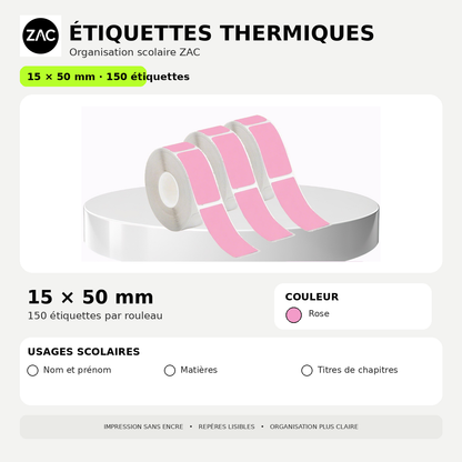 Rouleau d’étiquettes thermiques autocollantes ZAC – Plusieurs formats et couleurs