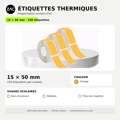 Rouleau d’étiquettes thermiques autocollantes ZAC – Plusieurs formats et couleurs