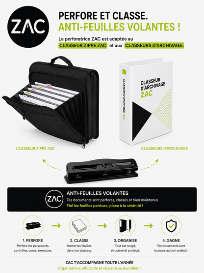 Perforatrice 3 trous ZAC – Anti-feuilles volantes
