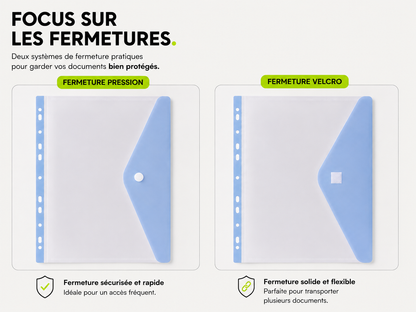 Pochette de classement A4 ZAC – Fermeture pression ou velcro