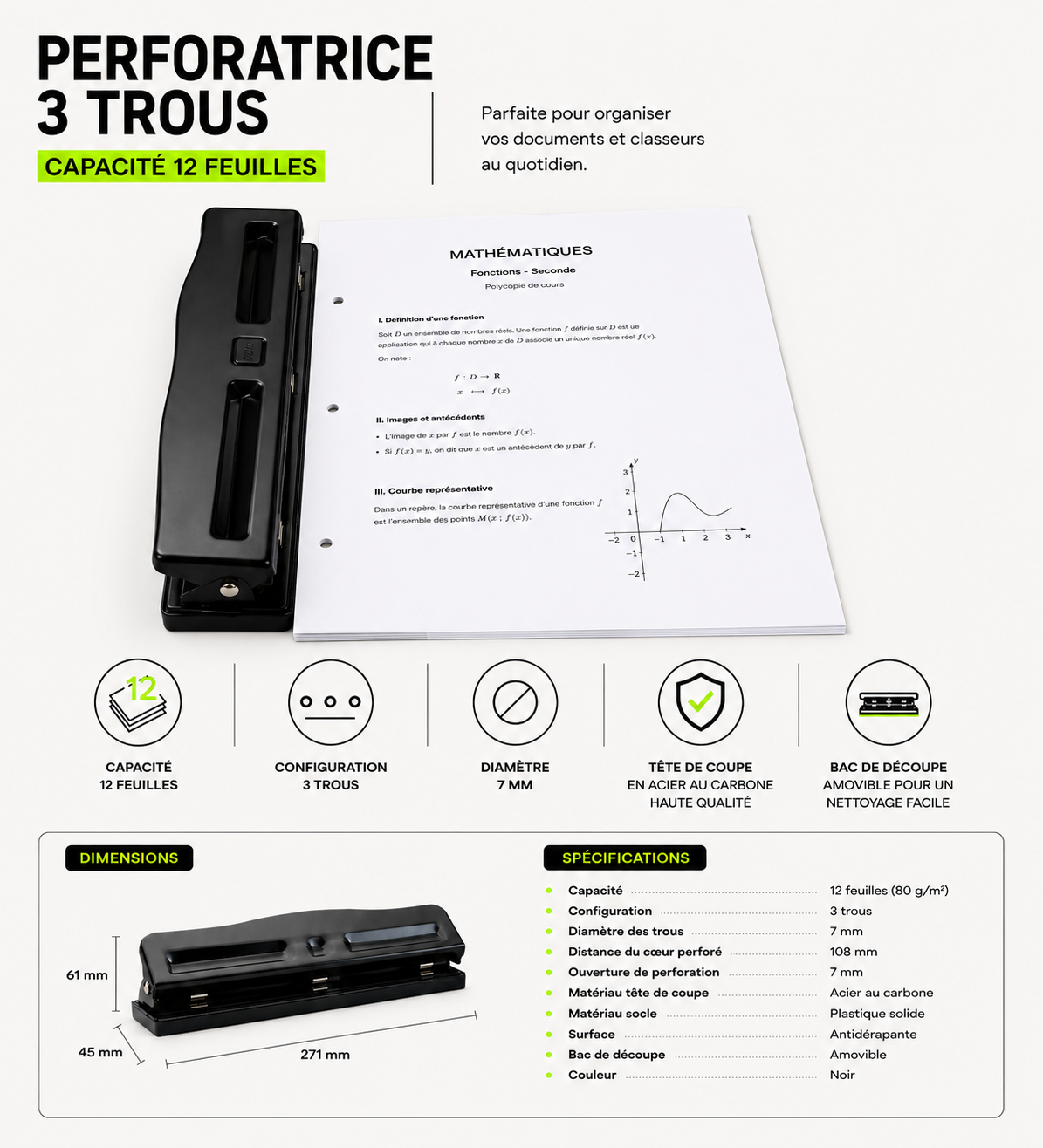 Perforatrice 3 trous ZAC – Anti-feuilles volantes
