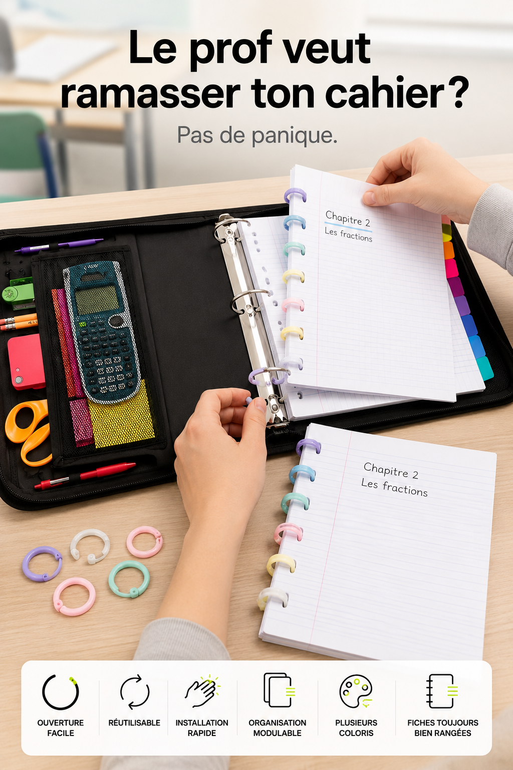 Lot de 20 anneaux de reliure ouvrables ZAC – 6 couleurs pastel
