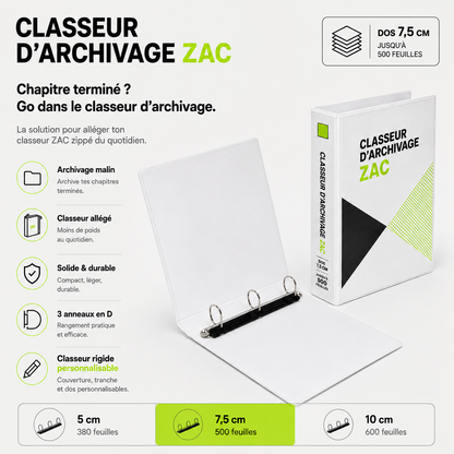 Classeur d’archivage rigide A4 personnalisable ZAC – 3 anneaux