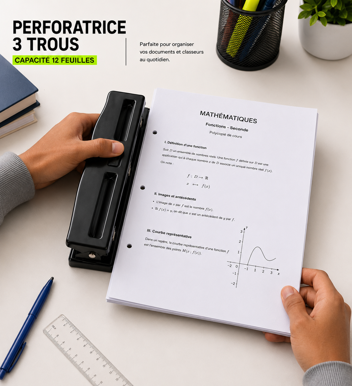 Perforatrice 3 trous ZAC – Anti-feuilles volantes