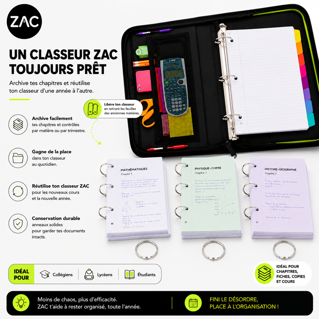 Lot de 10 anneaux métalliques ouvrables ZAC – Reliure et archivage