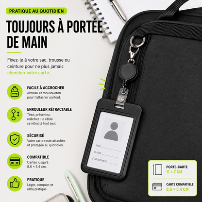 Porte-carte étudiant ZAC avec enrouleur rétractable et mousqueton