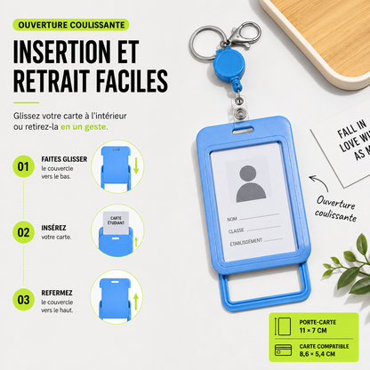 Porte-carte étudiant ZAC avec enrouleur rétractable et mousqueton