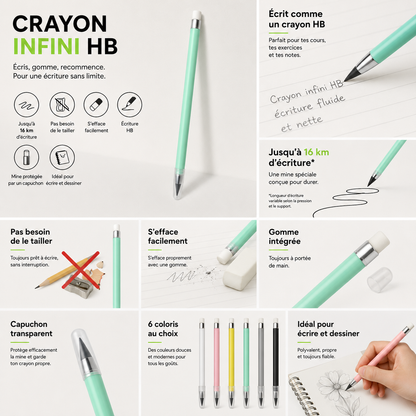 Crayon infini HB ZAC avec gomme – Jusqu’à 16 km d’écriture