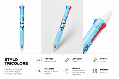 Stylo gel effaçable 3 couleurs ZAC – Street Art – Bleu, noir et rouge