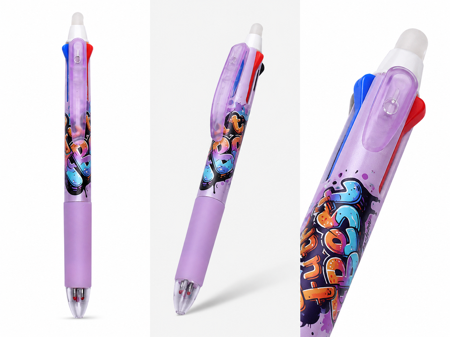 Stylo gel effaçable 3 couleurs ZAC – Street Art – Bleu, noir et rouge