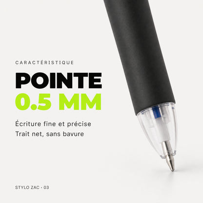Stylo gel effaçable 3 couleurs ZAC – Bleu, noir et rouge