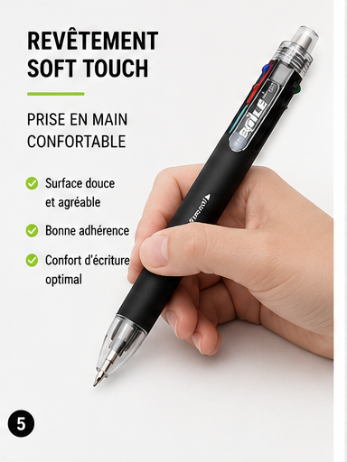 Stylo multifonction 6-en-1 ZAC – 5 couleurs et porte-mine 0,7 mm