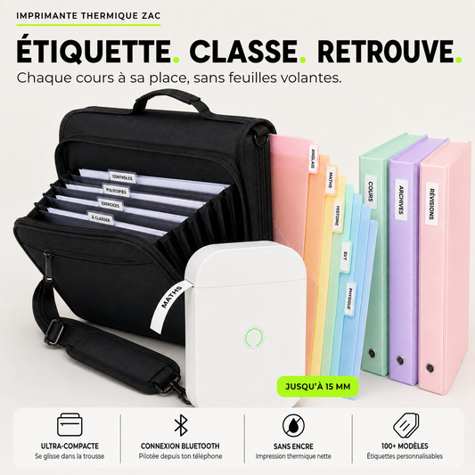 Imprimante d’étiquettes thermique portable ZAC – Bluetooth et sans encre
