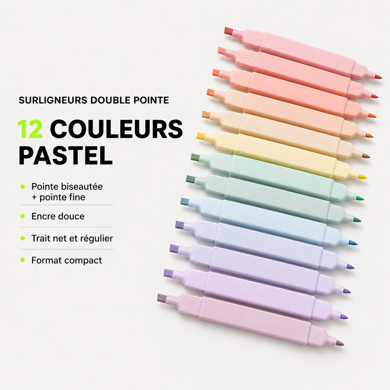 Lot de 12 surligneurs pastel double pointe ZAC