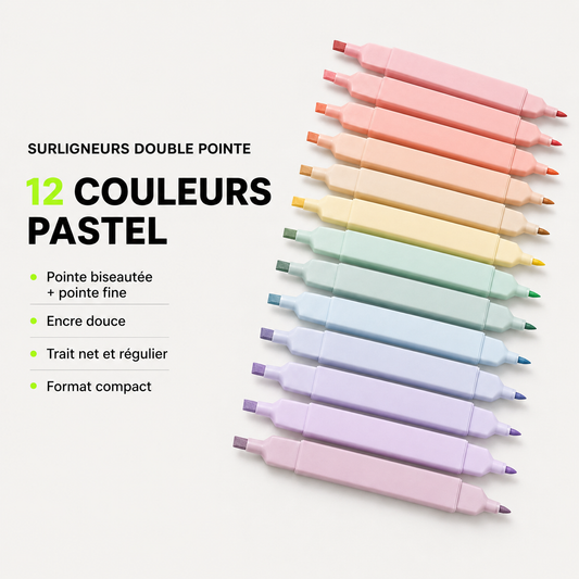 Lot de 12 surligneurs pastel double pointe ZAC