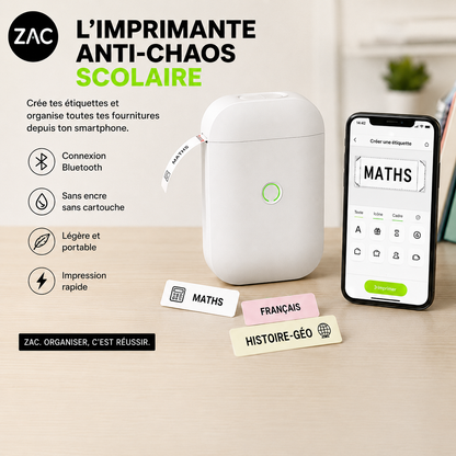 Imprimante d’étiquettes thermique portable ZAC – Bluetooth et sans encre