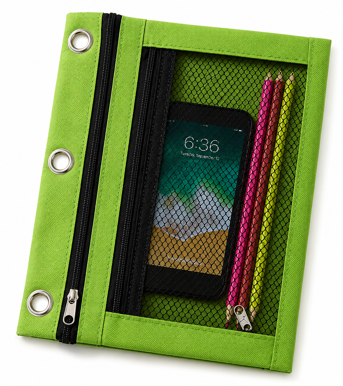 Trousse 3 anneaux ZAC – Double compartiment pour classeur zippé