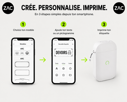 Imprimante d’étiquettes thermique portable ZAC – Bluetooth et sans encre