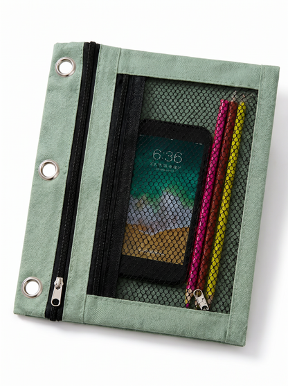 Trousse 3 anneaux ZAC – Double compartiment pour classeur zippé